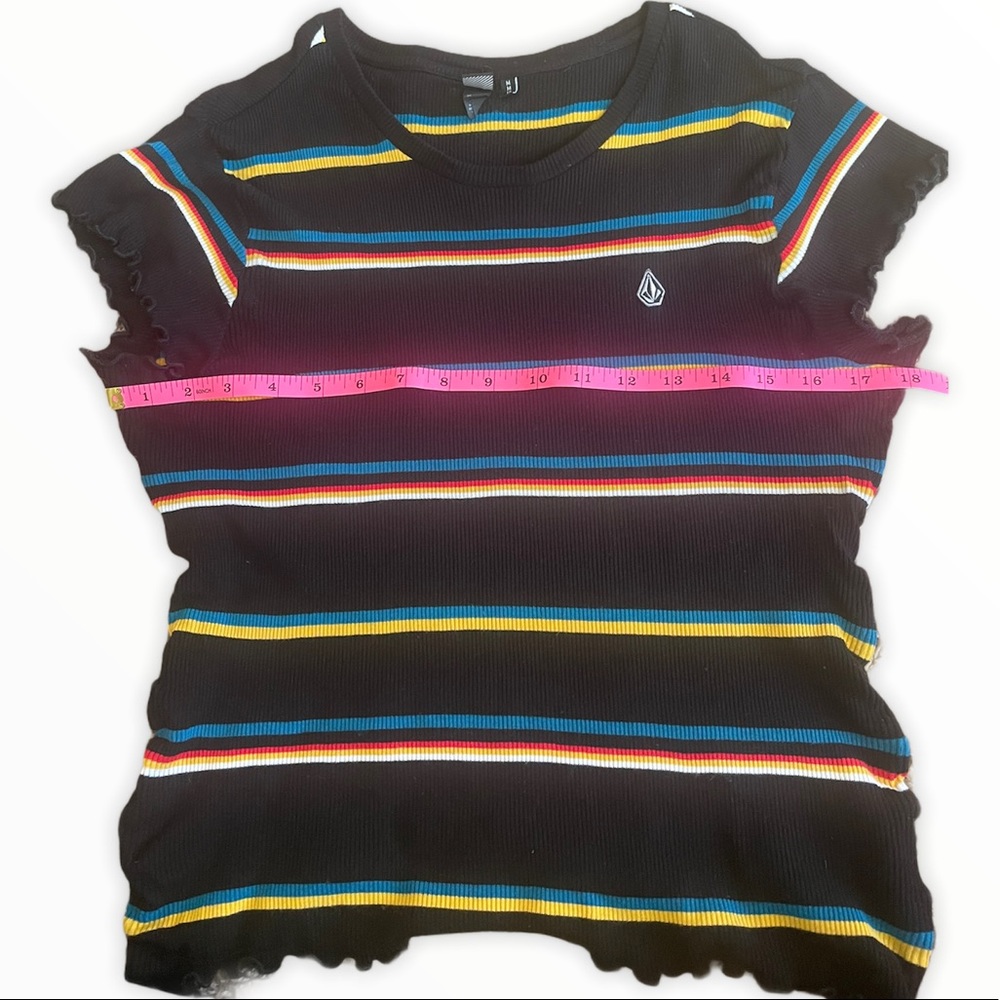 Volcom Black Ribbed Striped Ruffle Tee - Picture 7 of 9